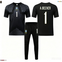 Otroške Nogometnih dresov Brazilija Alisson Becker #1 Vratar Domači SP 2026 Kratki rokavi (+ hlače)